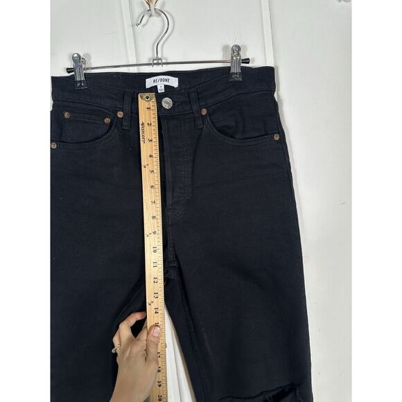 RE/DONE Originals 70s Stove Pipe Noir with Rip Cropped Jeans 27-Black Button Fly - Picture 11 of 12
